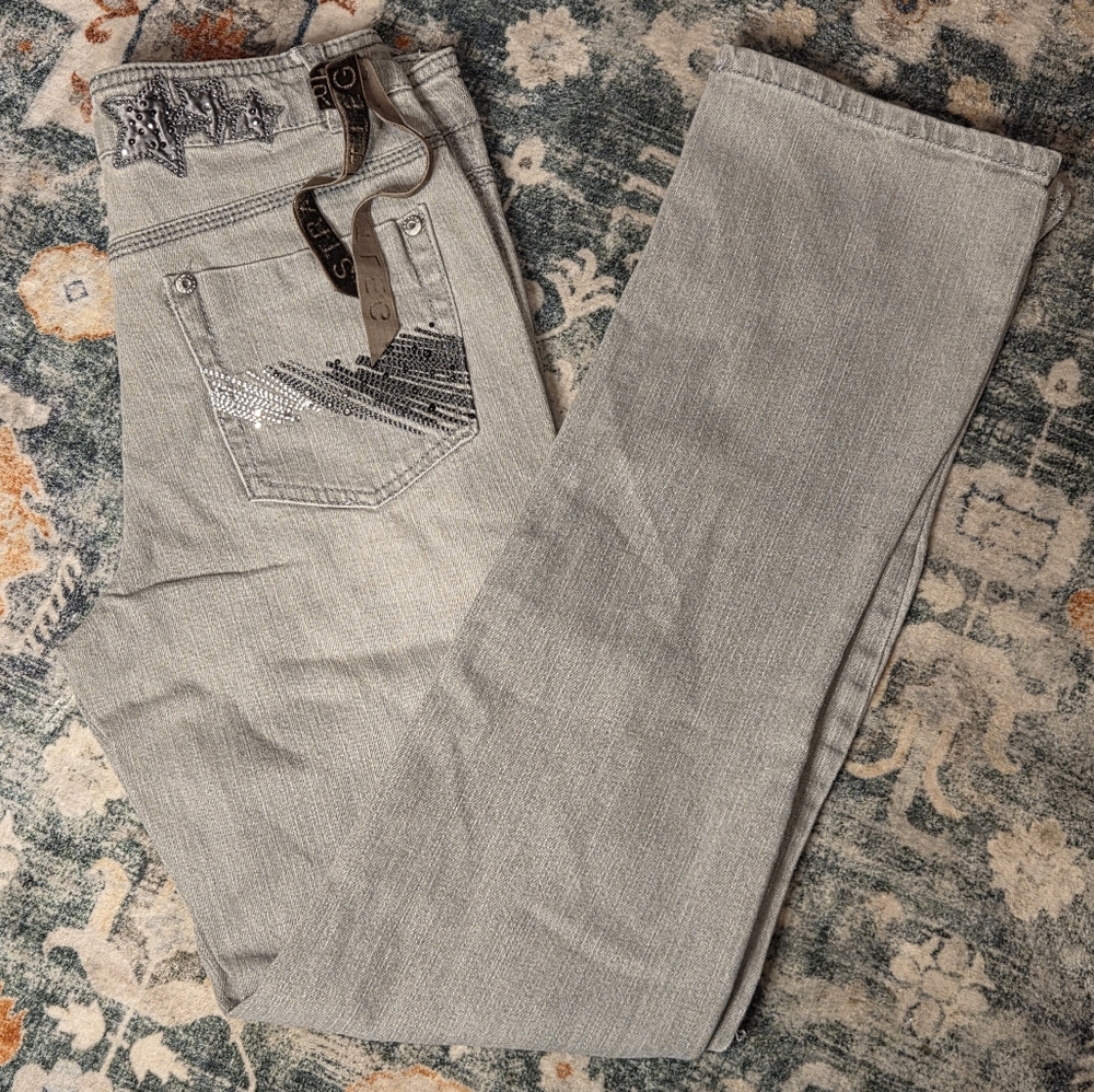 NWT Arizona Stylish Gray Jeans with Sequin Detail